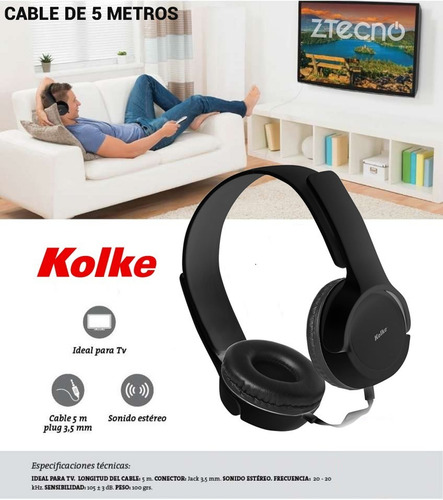 Imagen 4 de 6 de Auriculares Vincha Cable 5 Metros Jack 3.5mm Ideal Tv Pc