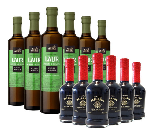 Aceite De Oliva Laur X 500ml Caja X 6 + Aceto Millán X 6