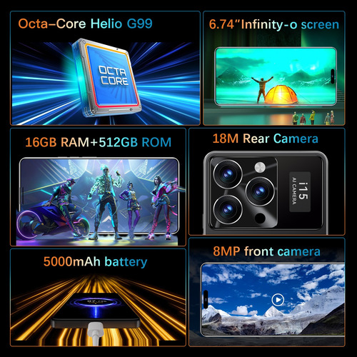 2025 Último Teléfono Móvil Vove 15pro Max. 16g+512g Ram, Spirit Island, Dual Sim, Dual Standby, 5g. Pantalla 2k Ultra Alta Resolución,2025 Más Popular Blanco