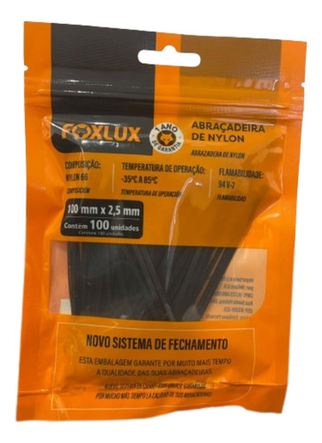 Abraçadeira De Nylon Foxlux 100 Peças 100mm X 2,5mm