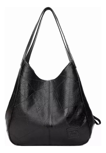 Bolsa Hombro Cuero Suave Gran Capacidad Damas Bolsa Mensajer Color Negro Correa De Hombro Negro Diseño De La Tela Lisa