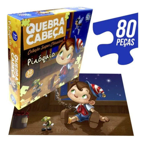 Quebra Cabeca Divercao Com Pinoquio , Fada E Grilo 80 Pcs