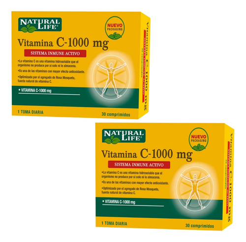 Combo X2 Natural Life Vitamina C 1000mg 30 Comprimidos