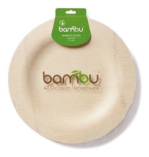 Bambu - 11 Bambú Veneerware Platos Desechables, Paquete De 