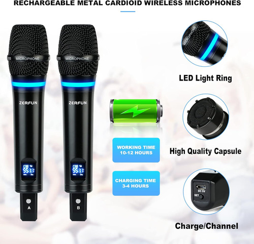 Zerfun Sistema De Micrófono Inalámbrico De 4 Canales Uhf ...