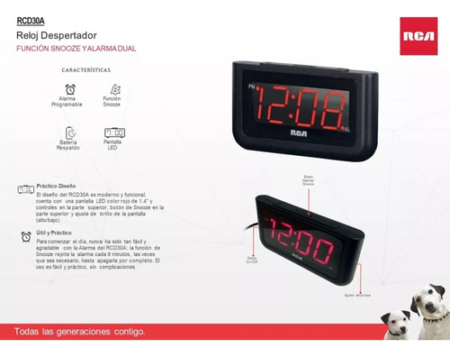Reloj Despertador Rca Rcd30a Snooze Y Alarma Dual