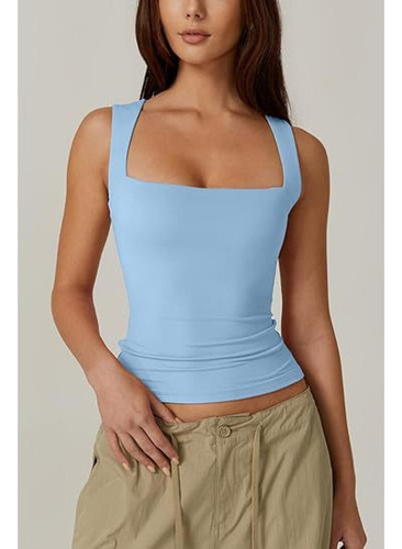 Camiseta Sin Mangas De Doble Capa Camiseta Básica Ajustada