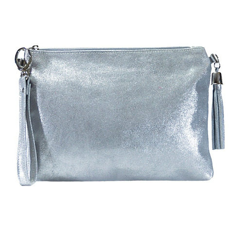 Sobre/cartera Cuero Fiesta / Clutch: Platino/plata/ Dodado