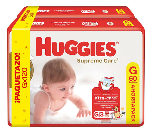 Pañal Huggies Supreme Care G Unisex X 120 Un