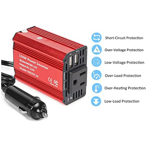 150w Power Inverter Dc 12v To 110v Ac Car Plug Adapter ...