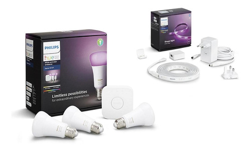 Kit Philips Hue 3 Focos Inteligentes + Cinta Led 2m Bt