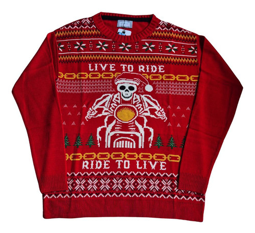 Sueter Ugly Tejido Navidad Unisex Santa Craneo Biker Moto