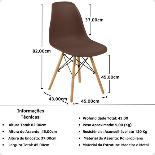 Kit Mesa Jantar Eiffel 120x80cm Branca + 4 Cadeiras Eiffel Cor Marrom