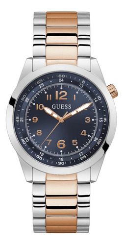 Reloj Guess Para Hombre Elegante Dorado Negro Elegante Agua Correa Plateado