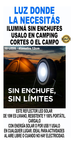 Lampara Led Solar Portátil Usb Recargable Para Camping