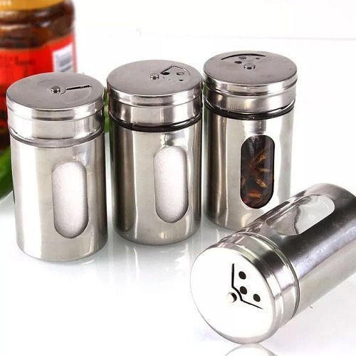 Imagem 3 de 4 de Saleiro Pimenteira Porta Condimentos Vidro E Inox Com Visor