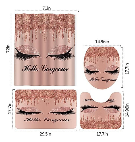 Juego De Cortina De Baño Hola Preciosa, Set De Baño Rosa Con