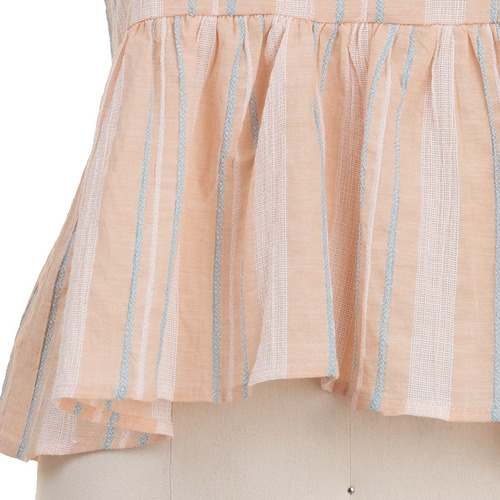 Imagen 4 de 6 de Blusa Vestir Rayas Peplum Manga Corta Fresca Primaveral.
