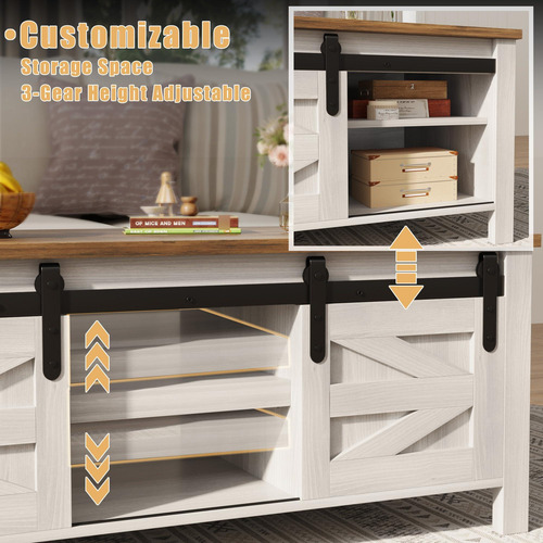 Mesa De Centro Rústica Con Almacenamiento Y Puertas Corrediz