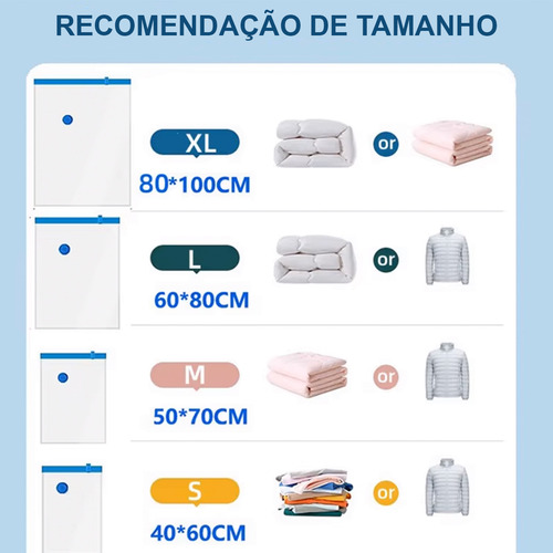 Saco A Vacuo 100x80cm Kit 5uni Com Bomba Viagem Mala Roupa