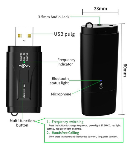 Transmisor Fm Bluetooth 5.0 2 En 1 Inalámbrico Para Tv Home