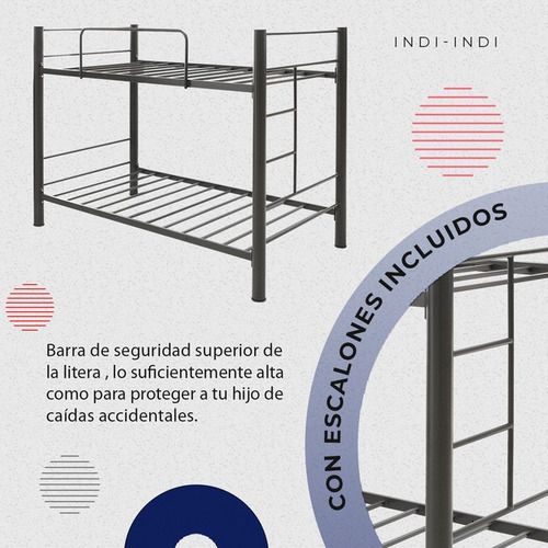 Litera Divana Indi-indi Con Colchones De Caja Atlas Color Gris N/A