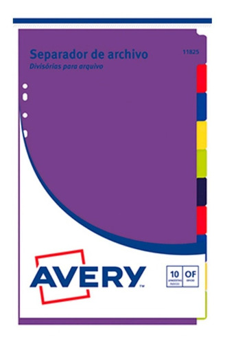 Separador De Cartulina Multicolor Oficio 10 Divisiones Avery