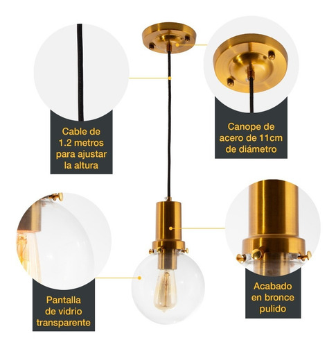 Lumimexico 21319-9 Lámpara Colgante Vintage Bronce E27 1 Luz 40w