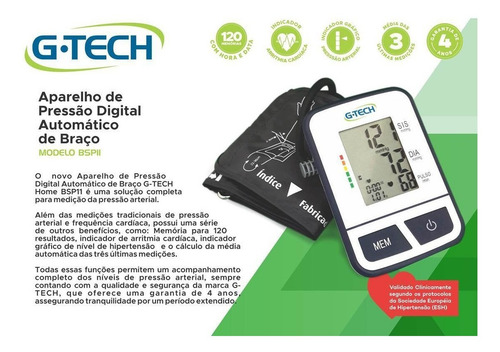 Aparelho De Pressão Digital Automático De Braço G-tech Bsp11