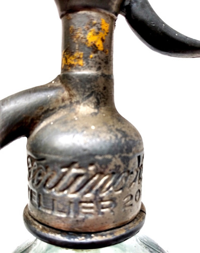 Imagen 3 de 4 de Antiguo Sifón Vidrio Verde Cabeza Plomo Soda Carmelo Fortino