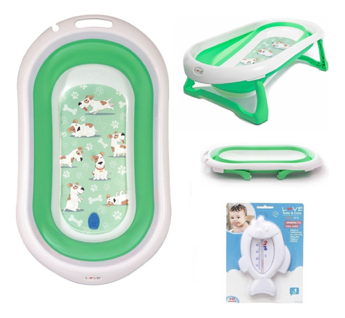 Bañera Plegable Bebe Estampada Con Tapón + Termómetro Agua