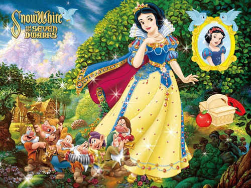 Snow White Princess Backdrop Poster Seven Dwarfs With Castle