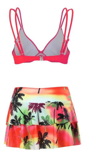 . Bikini Estampado Con Abertura Y Volantes Traje De Baño