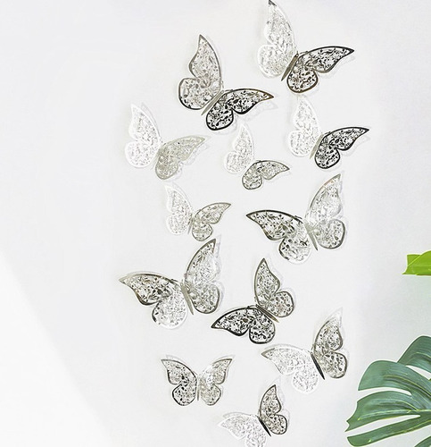 Mariposas 3d Troqueladas Plateado O Dorado Con Adhesivo X 24