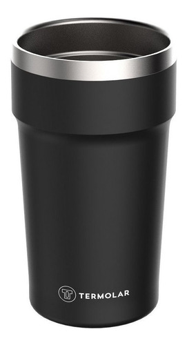 Vaso térmico negro de 380 ml con tapa Uniq, termolar liso