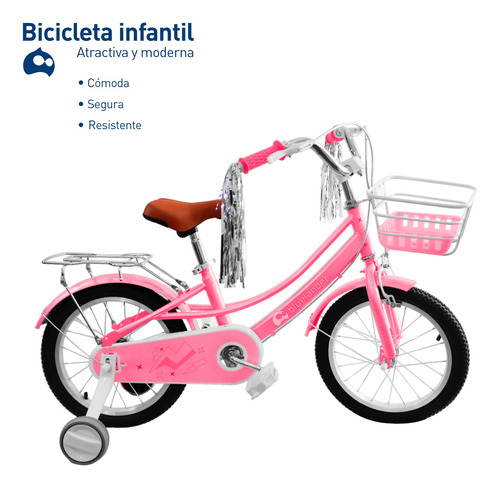 Bicicleta Infantil Para Niña Rodada 16 Con Ruedas Auxiliares Color Rosa Tamaño del cuadro 16