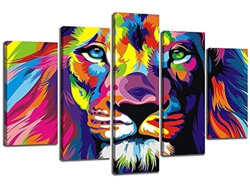 Nan Wind 5pcs Leon Colorido Cara Leon Rey Pintura Original