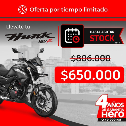 Imagen 1 de 15 de Moto Hero Hunk 190 Precio Promocional Bonificado