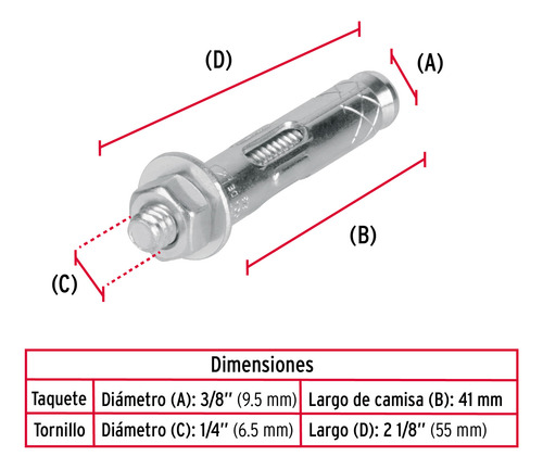 Taquetes Expansivos De 1/4 C/ Tornillo Bolsa C/ 4 Pzas Fiero