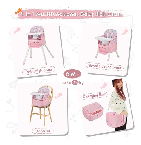 4 En 1 Silla Alta De Bebé Portátil, Silla Alta Convertible Y