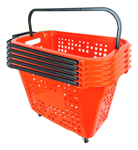 5 Cestas De Compras Com Rodas 40l Vermelha