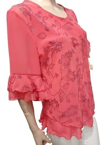 Imagen 2 de 4 de Blusa Gasa Con Brillos Fiesta Talles Grandes Especiales