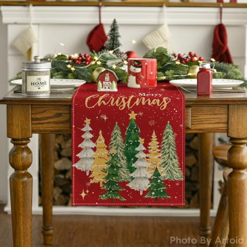 Artoid Mode Xmas Trees Merry Christmas Table Runner, Decora