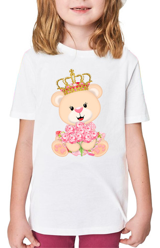 Remera Nena Niña Infantil Oso Princesa Corona Rosa Flor 06