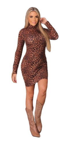 Imagem 3 de 5 de Vestido Manga Longa Tubinho Inverno Canelado Justo Gola Rolê