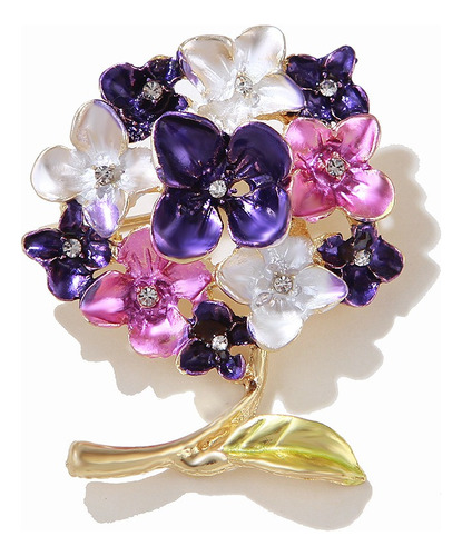 Broche Prendedor Antigua Mujer Hoja Flor Hortensias Cristal