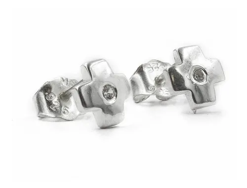 Arete Cruz Con Circonia En Plata .925 6 Mm. Mercado Libre
