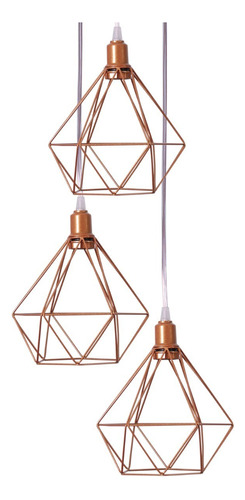 Lámpara colgante de triple alambre de diamante en oro rosa, 110 V/220 V
