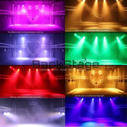 4 Aura Effect Moving Wash Beam Led Zoom 19x15w Rgb + Case