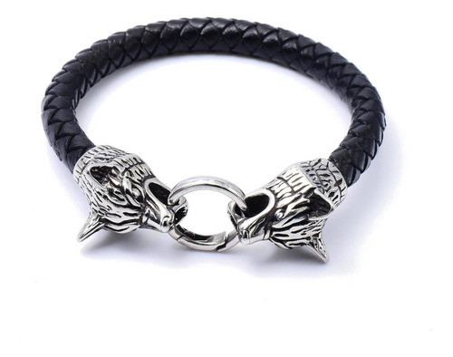 Imagen 2 de 3 de Brazalete Con Forma De 2 Cabezas De Lobo Acero